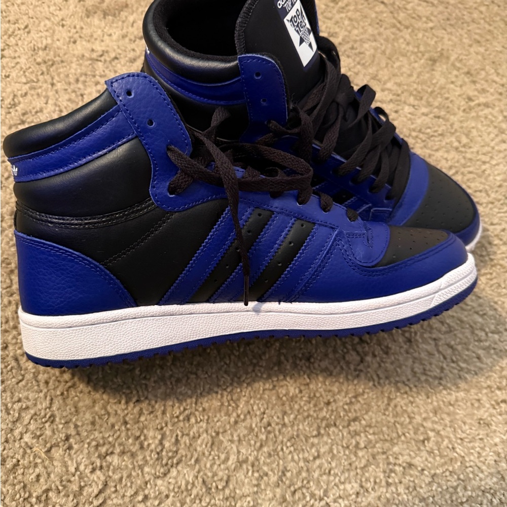 Adidas Men's Blue and Black High-Top Sneakers